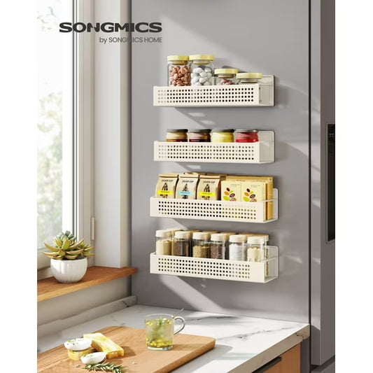 4-Pack Magnetic Spice Rack Organizer - 2 Large & 2 Small Shelves for Fridge, Microwave, No Drill Installation, Cream White