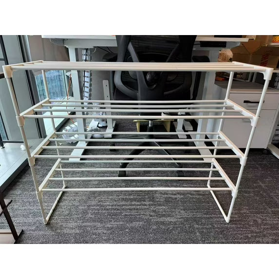 4-Tier Metal Shoe Rack, Upright or Upside Down Storage for 20-25 Pairs, Stackable Shoe Organizer, Pearl White