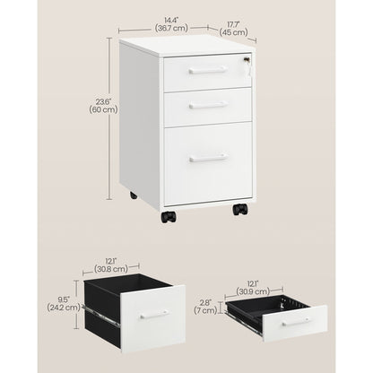 Pre-Assembled File Cabinet with Lock, Office Storage for A4/Legal/Letter Documents, 17.7x14.4x23.6 Inches, Matte White