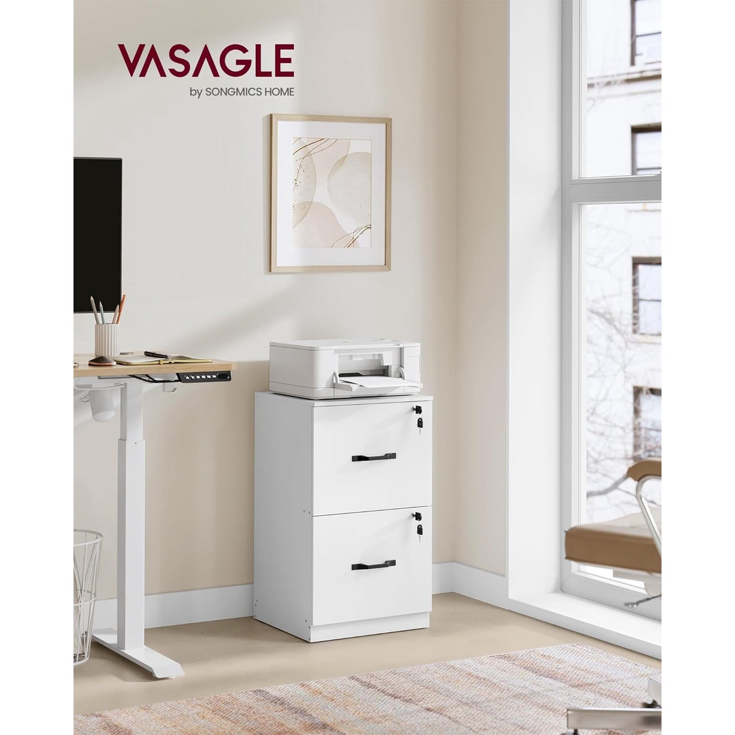 VASAGLE 2-Drawer Vertical File Cabinet Filing Cabinet Printer Stand Adjustable Hanging Rail for A4 and Letter-Size Files