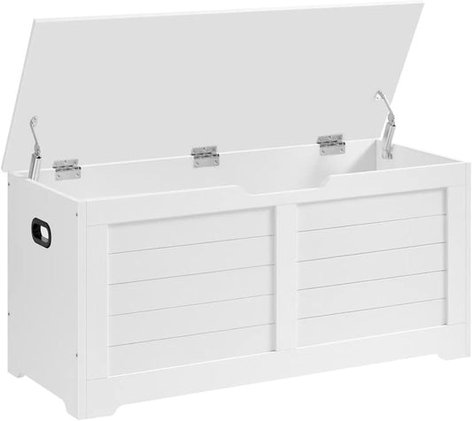 VASAGLE Storage Chest, Storage Trunk with 2 Safety Hinges, Storage Bench, Shoe Bench, Modern Style, 15.7 x 39.4 x 18.1 Inches, for Entryway, Bedroom, Living Room, White