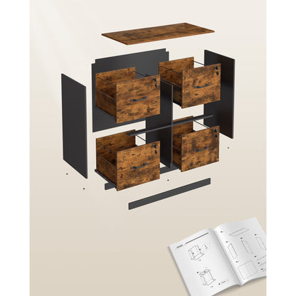 4-Drawer File Cabinet Filing Cabinet Printer Stand Adjustable Hanging Rail for A4 and Letter-Size Files, Rustic Brown