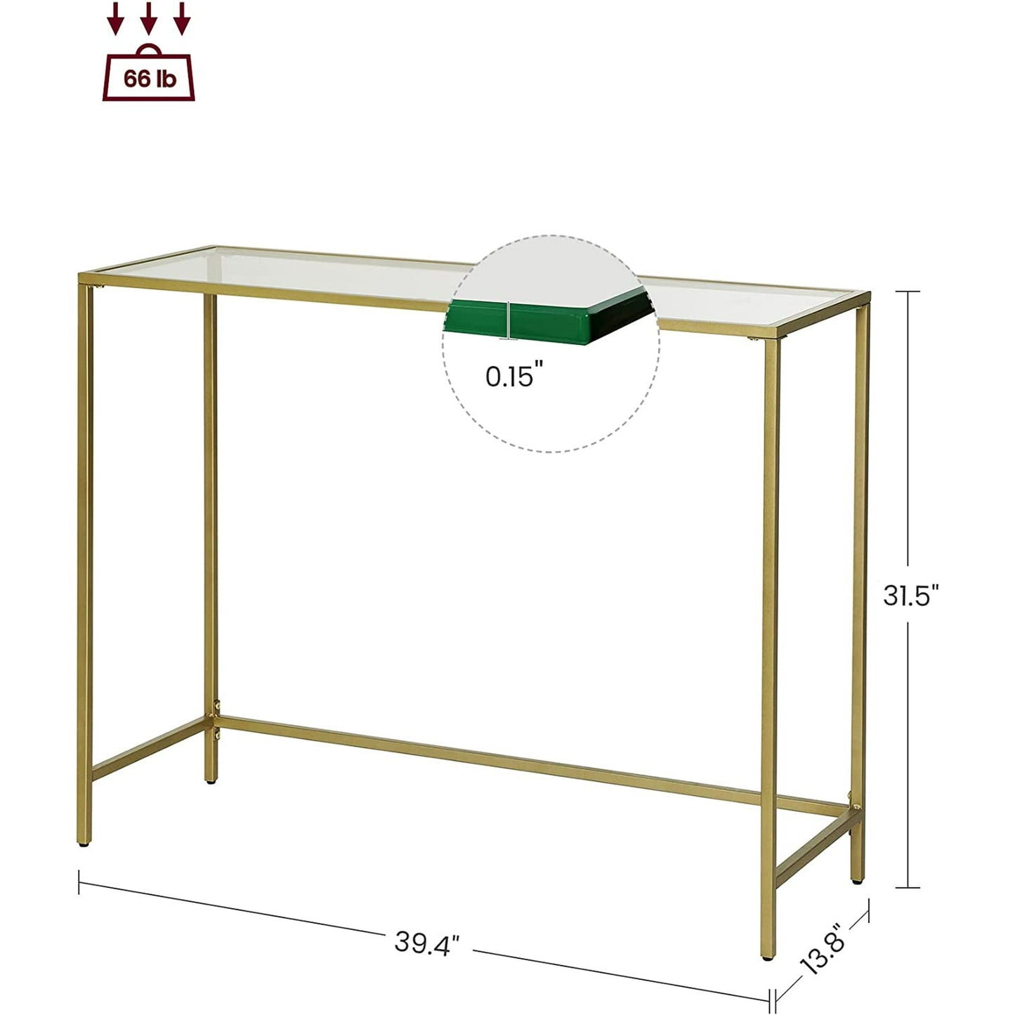 VASAGLE 39.4" Console Table Sofa Table Gold Glass Entryway Table Console Vanity Modern for Entryway Living Room