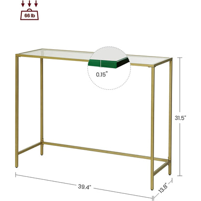 VASAGLE 39.4" Console Table Sofa Table Gold Glass Entryway Table Console Vanity Modern for Entryway Living Room