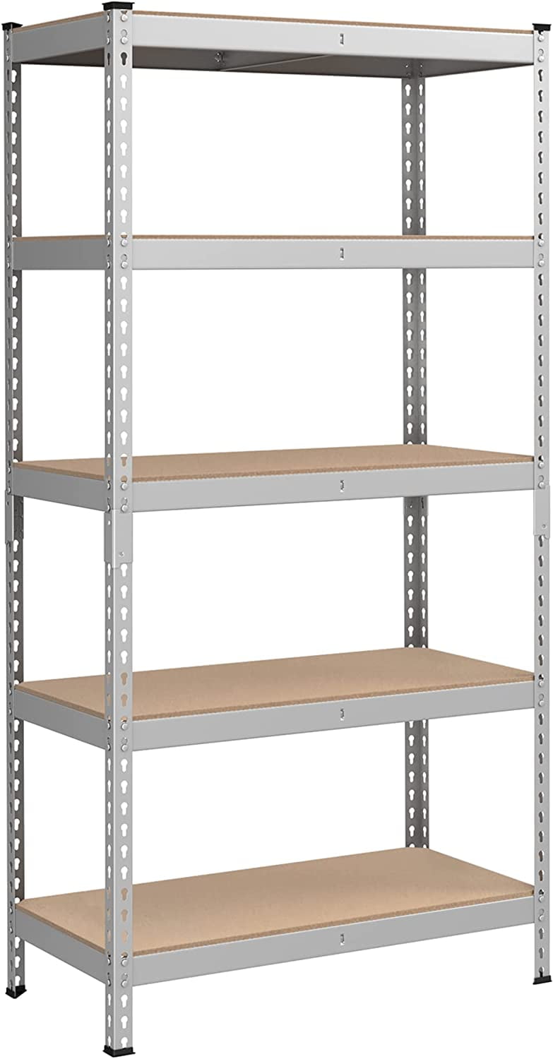 SONGMICS 5-Tier Storage Shelves Metal Garage Storage, Boltless Assembly Adjustable Shelving Unit 17.7 x 35.4 x 70.9 Inches, Load 1929 lb for Shed Warehouse Basement Kitchen Silver