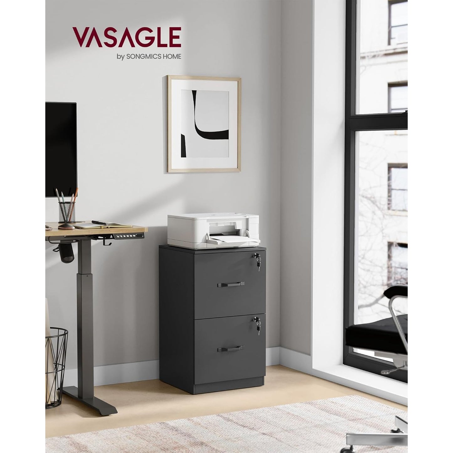 VASAGLE 2-Drawer Vertical File Cabinet Filing Cabinet Printer Stand Adjustable Hanging Rail for A4 and Letter-Size Files