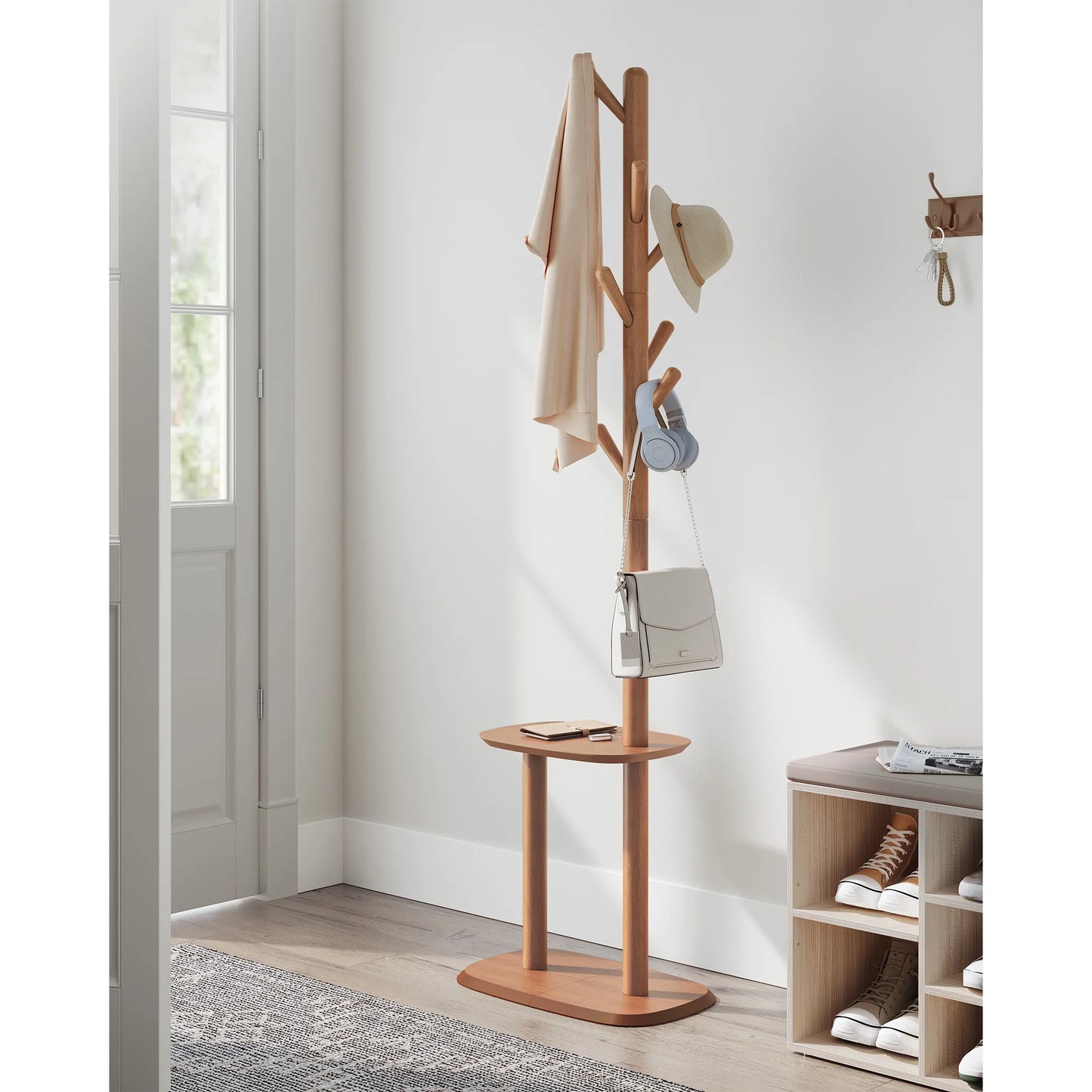 Coat Rack, Freestanding Hall Tree, Coat Rack Stand, 67.2-Inch High, 2 Height Options, for Coats, Hats, Bags, Entryway, Home Office