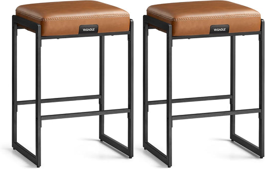 VASAGLE EKHO Collection - Bar Stools Set of 2, Counter Height Bar Stools, Synthetic Leather with Stitching, Mid-Century Modern Counter Stools, 26-Inch Tall, Kichen Home Bar Dining Room, Caramel Brown