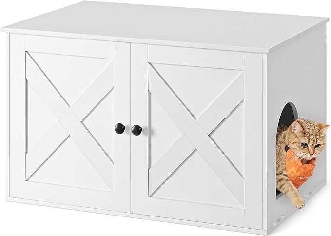 Feandrea Cat Litter Box Enclosure, Litter Box Furniture Hidden with Removable Divider, Indoor Cat House, End Table, 31.5 x 20.9 x 19.7 Inches, White