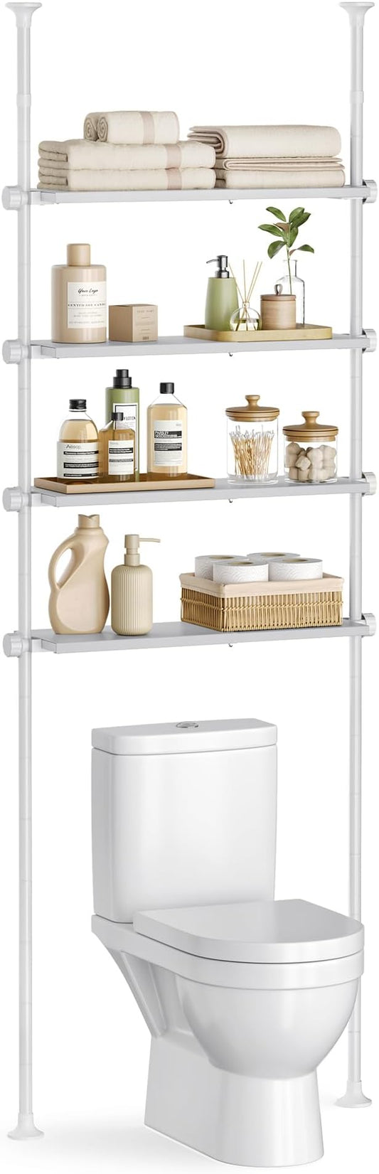 SONGMICS Bathroom Organizer 4-Tier, Over The Toilet Storage Shelf, 4 Height Adjustable and Extendable Shelves