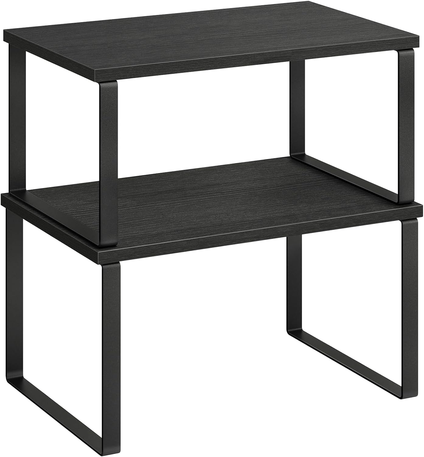 SONGMICS Cabinet Organizer Shelf, Set of 2 Kitchen Counter Shelves, Kitchen Storage, Spice Rack, Stackable, Expandable, Metal and Engineered Wood, Ink Black and Ebony Black