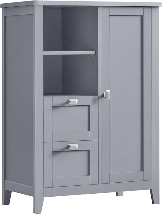 VASAGLE Bathroom Floor Storage Cabinet, Bathroom Cabinet Freestanding, Kitchen Cabinet, with Open Compartment, 2 Drawers, Adjustable Shelves