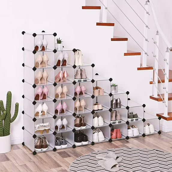 7-Tier Shoe Rack, 28-Pair Plastic Shoe Units, White – Songmics Home