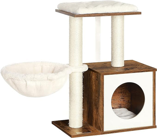 FEANDREA WoodyWonders Small Cat Tree for Kittens, Modern Cat Tower for Indoor Cats, Cat Condo with Scratching Posts, Removable Washable Cushions