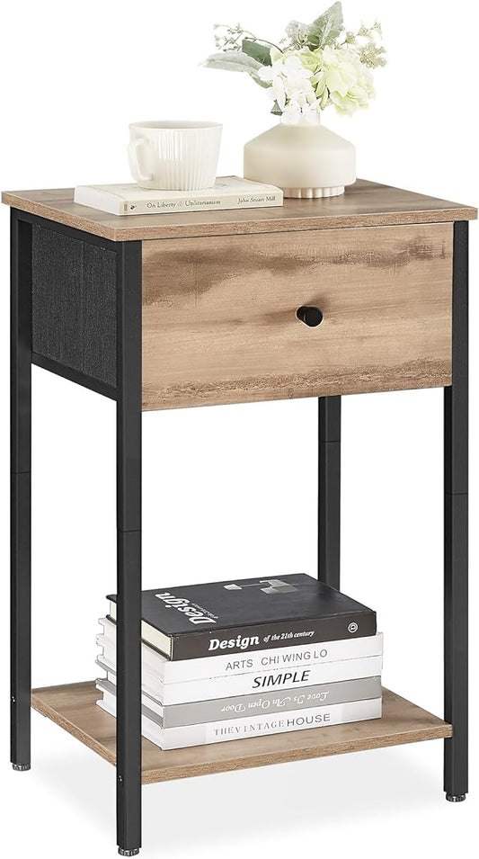 VASAGLE Nightstand, Side Table with Fabric Drawer, 24-Inch Tall End Table with Storage Shelf, Bedroom