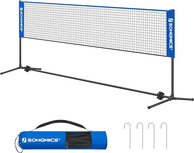 SONGMICS Badminton Net, Height Adjustable Volleyball Net, Pickleball Net with Poles 10ft 13ft 16.5ft Wide