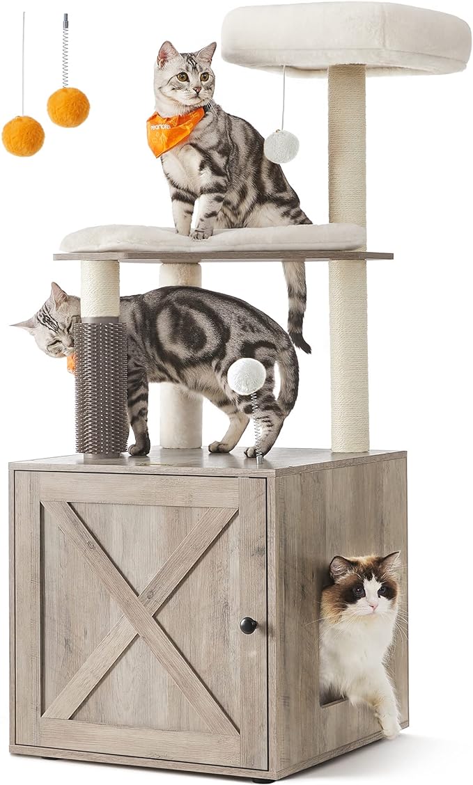 Feandrea WoodyWonders Cat Tree with Litter Box Enclosure