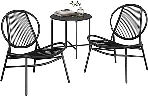 SONGMICS Patio Furniture Set 3 Pieces, Garden Bistro Set, Acapulco Chairs, Outdoor Seating, Side Table and 2 Chairs, Indoor and Outdoor Conversation Set