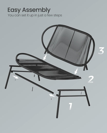 Outdoor Settee, 2-Seat Garden Furniture with Backrest, PE Rattan, 27.6 x 54.5 x 31.2 Inches, for Terrace, Garden, Balcony, Outdoor, Ink Black