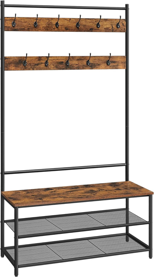 VASAGLE Hall Tree, Entryway Bench with Coat Rack, Hall Tree with Bench and Shoe Storage