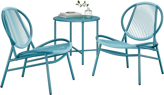 SONGMICS Patio Furniture Set 3 Pieces, Garden Bistro Set, Acapulco Chairs, Outdoor Seating, Side Table and 2 Chairs, Indoor and Outdoor Conversation Set, Balcony Porch