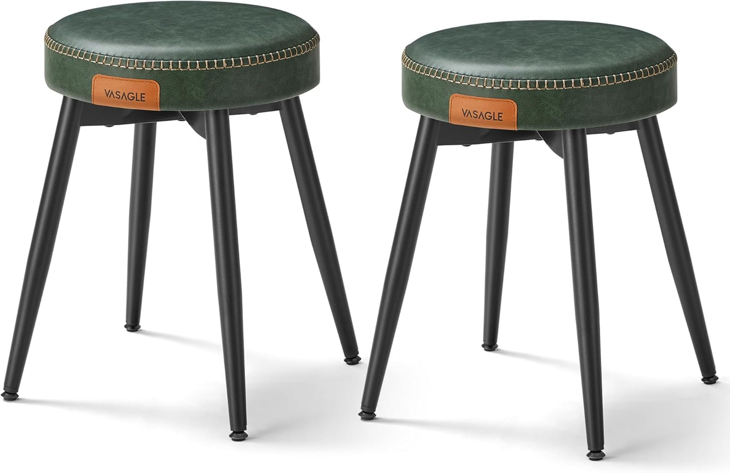 VASAGLE EKHO Collection - Dining Chairs Stools Set of 2, Upholstered Kitchen Stools, Vanity Stools, Synthetic Leather with Stitching, Mid-Century Modern, 19-Inch Tall, Easy Assembly, Forest Green