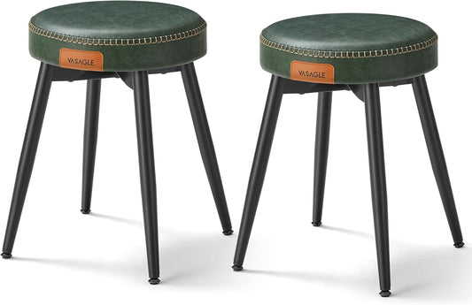 VASAGLE EKHO Collection - Dining Chairs Stools Set of 2, Upholstered Kitchen Stools, Vanity Stools, Synthetic Leather with Stitching, Mid-Century Modern, 19-Inch Tall, Easy Assembly, Forest Green