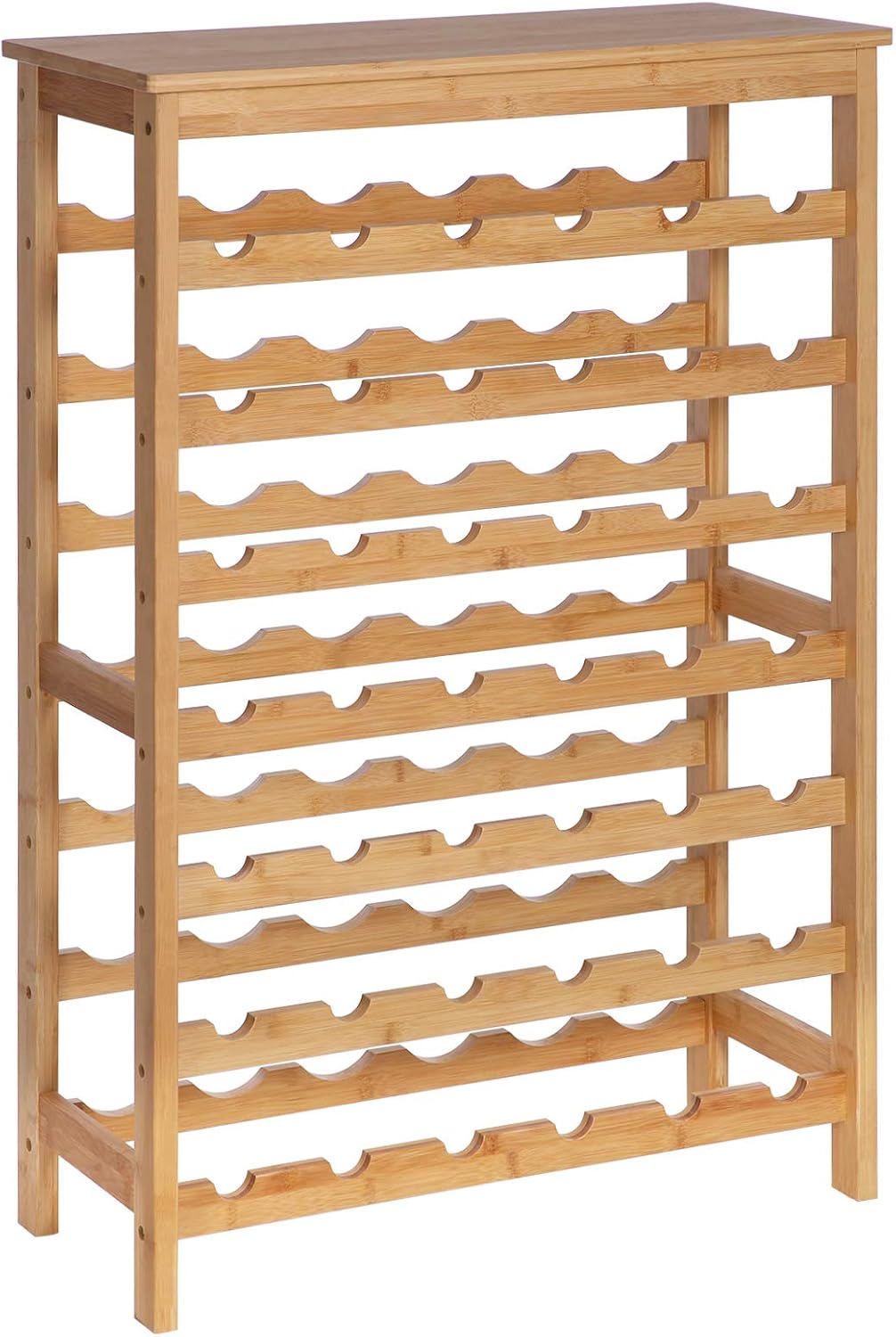 SONGMICS 42-Bottle Wine Rack Free Standing Floor, 7-Tier Display Wine Storage Shelves with Table Top, Bamboo Wobble-Free Bottle Holder for Kitchen Bar Dining Room Living Room, Natural UKWR27NL