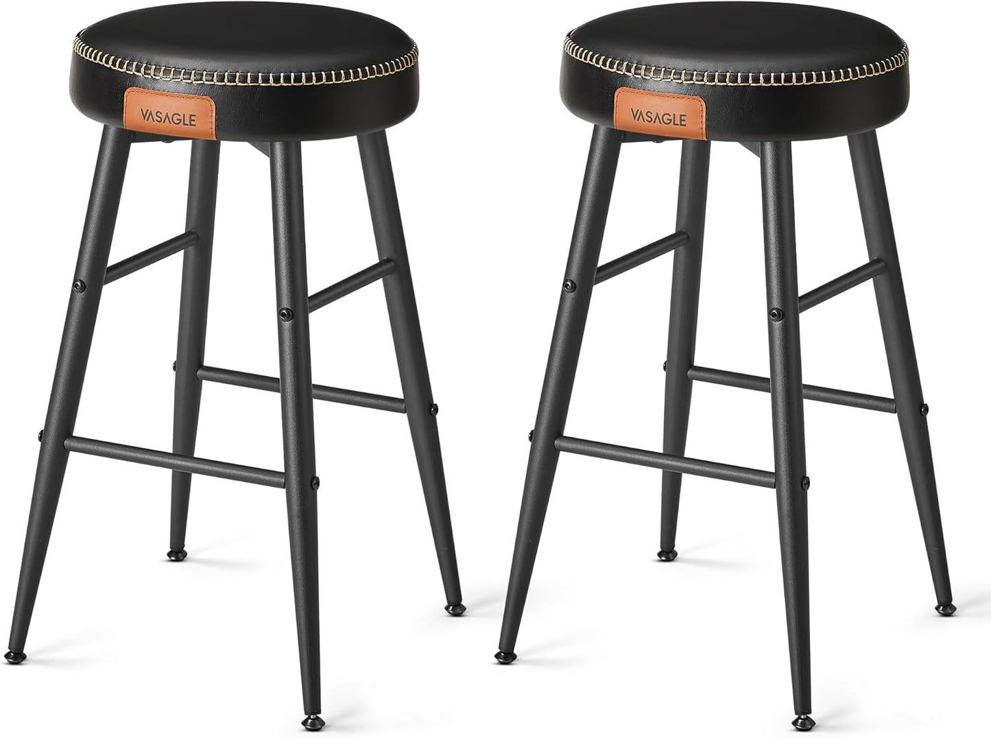 VASAGLE EKHO Collection - Bar Stools Set of 2, Counter Height Bar Stools, Kitchen Counter Stools, Mid-Century Modern Backless Counter Stools, 24.8-Inch Tall, Kitchen Island Home Bar, Ink Black