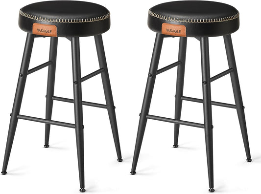 VASAGLE EKHO Collection - Bar Stools Set of 2, Counter Height Bar Stools, Kitchen Counter Stools, Mid-Century Modern Backless Counter Stools, 24.8-Inch Tall, Kitchen Island Home Bar, Ink Black