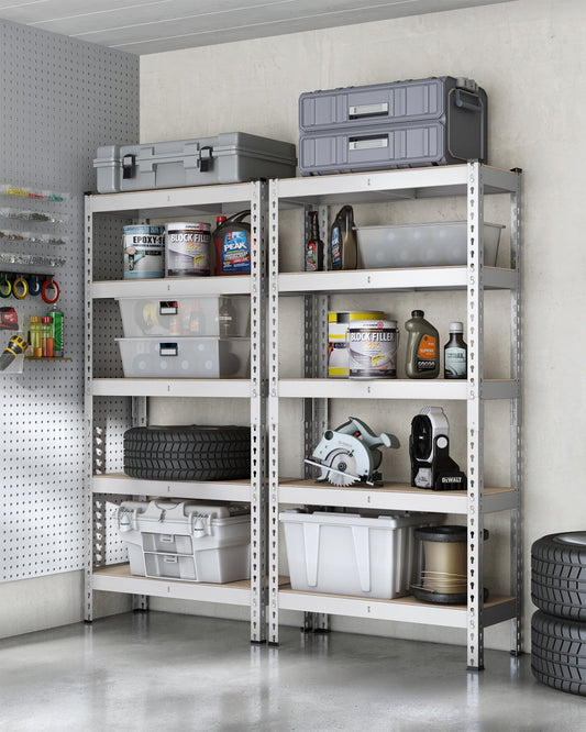 SONGMICS 5-Tier Storage Shelves Garage Storage Set of 2 11.8 x 29.5 x 59.1 Inches, Silver