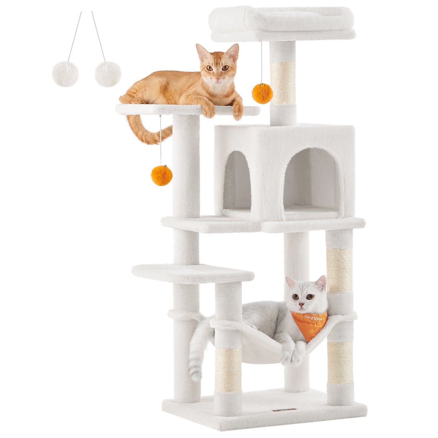 Feandrea Cat Tree 44.1-Inch Multi-Level Cat Tower for Indoor Cats - Includes Scratching Posts, Perches, Hammock, and Cave,Cream White