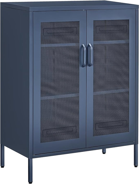 SONGMICS Metal Storage Cabinet with Mesh Doors, Steel Display Cabinets with Adjustable Shelves for Bathroom Home Office