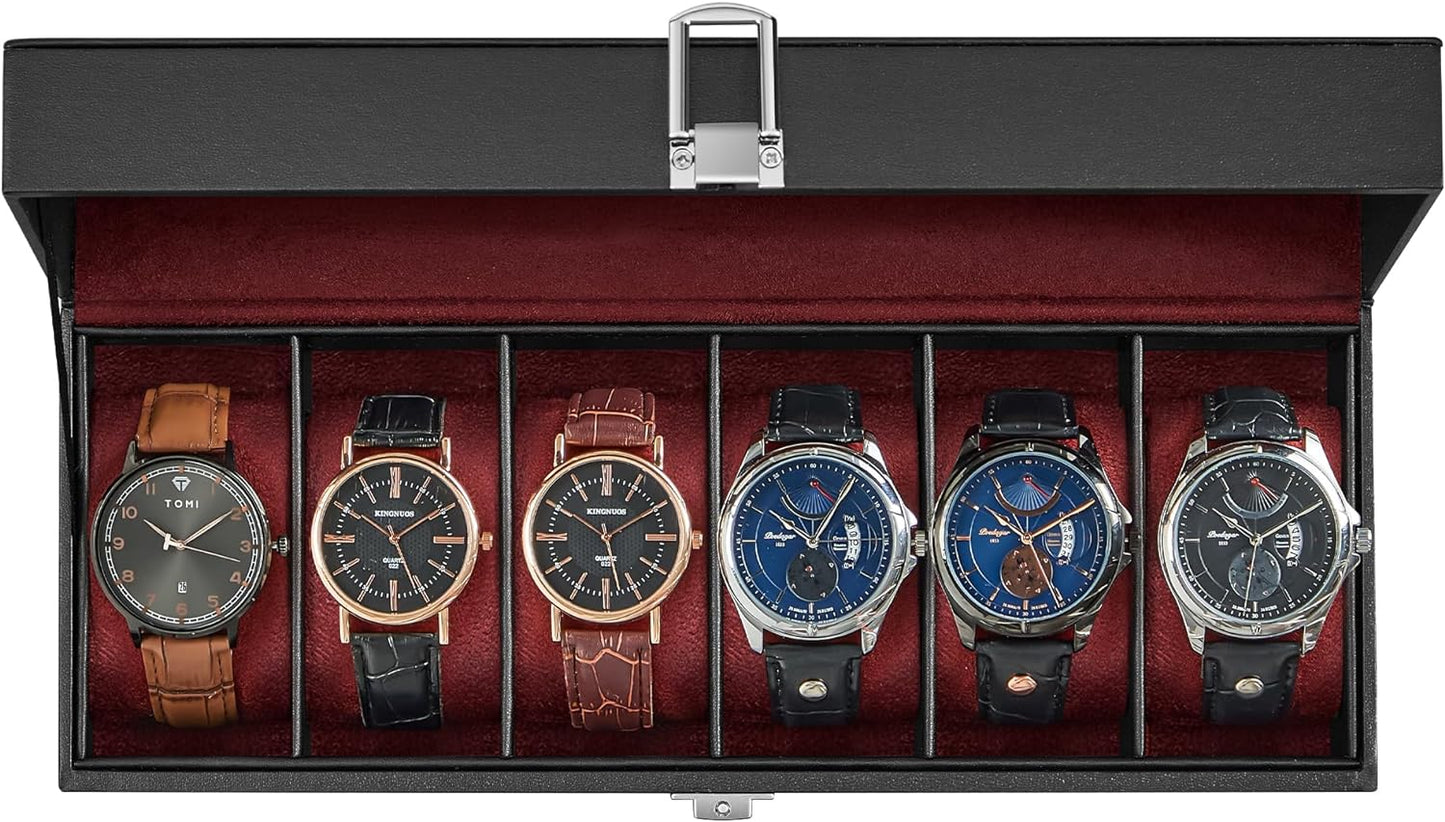 SONGMICS Watch Box, 6-Slot Watch Case with Large Glass Lid, Removable Watch Pillows, Watch Box Organizer, Gift for Loved Ones