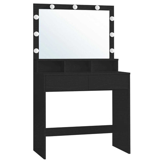 VASAGLE Vanity Desk with Dimmable LED Lights and Mirror Makeup Vanity Table Set with Drawer, Black