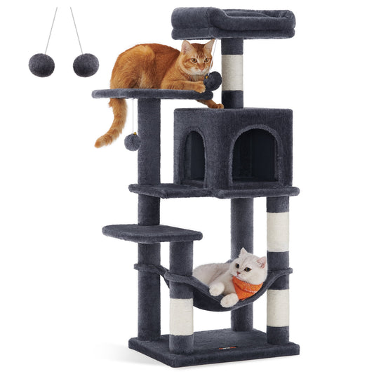 Feandrea Cat Tree 44.1-Inch Multi-Level Cat Tower for Indoor Cats - Includes Scratching Posts, Perches, Hammock, and Cave,Smoky Gray