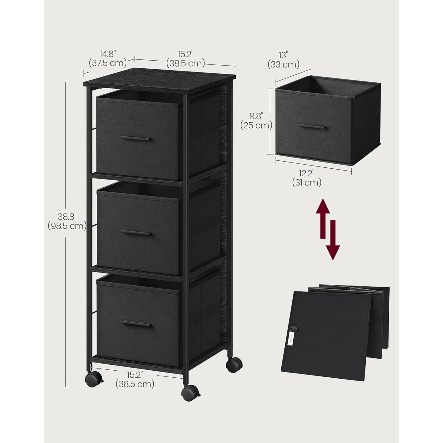 VASAGLE File Cabinet with 3 Drawers, Printer Stand, Cube Storage Shelf, for A4