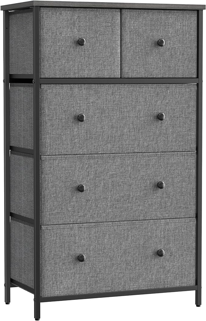 SONGMICS, Storage Tower with 5 Fabric Drawers Dresser Unit, for -Living -Room, Hallway