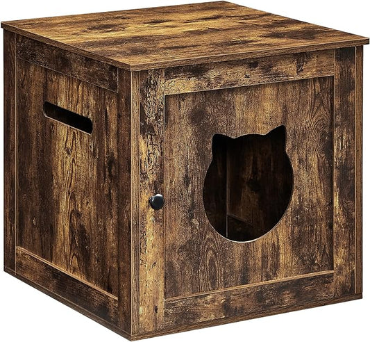 FEANDREA Cat Litter Box Furniture, Hidden Litter Box Enclosure Cabinet with Single Door, Indoor Cat House, End Table, Nightstand