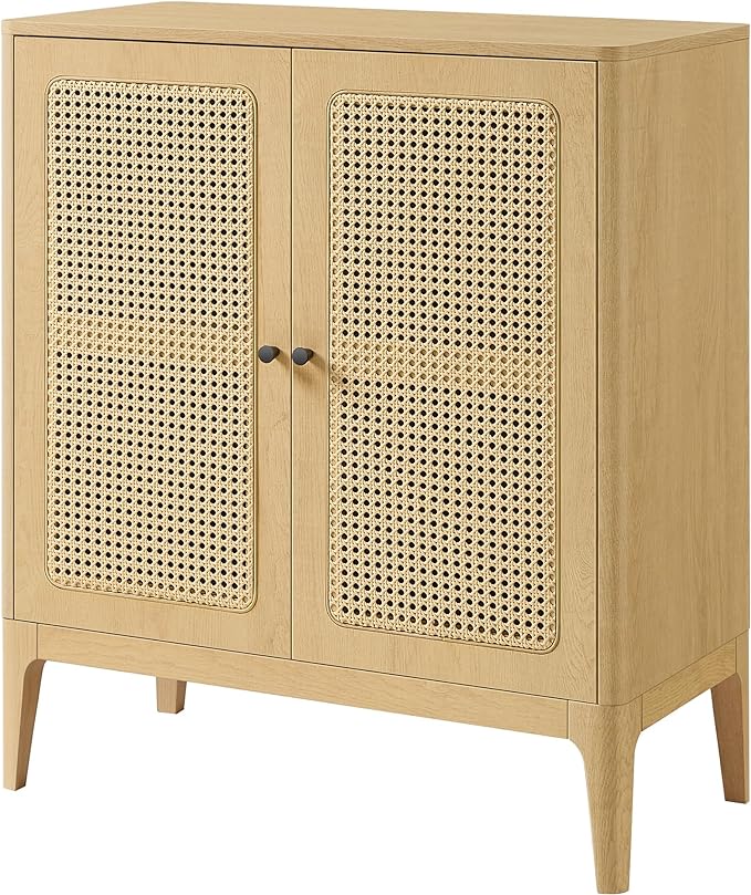 VASAGLE by SONGMICS Home Rattan Sideboard Buffet Storage Cabinet - Kitchen Cupboard Server Console Table with Adjustable Shelves, 15.7 x 31.5 x 35.4 Inches for Entryway