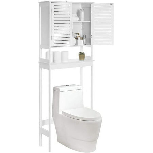 SONGMICS Over-The-Toilet Storage Bathroom Cabinet with Adjustable Inside Shelf and Bottom Stabilizer Bar White