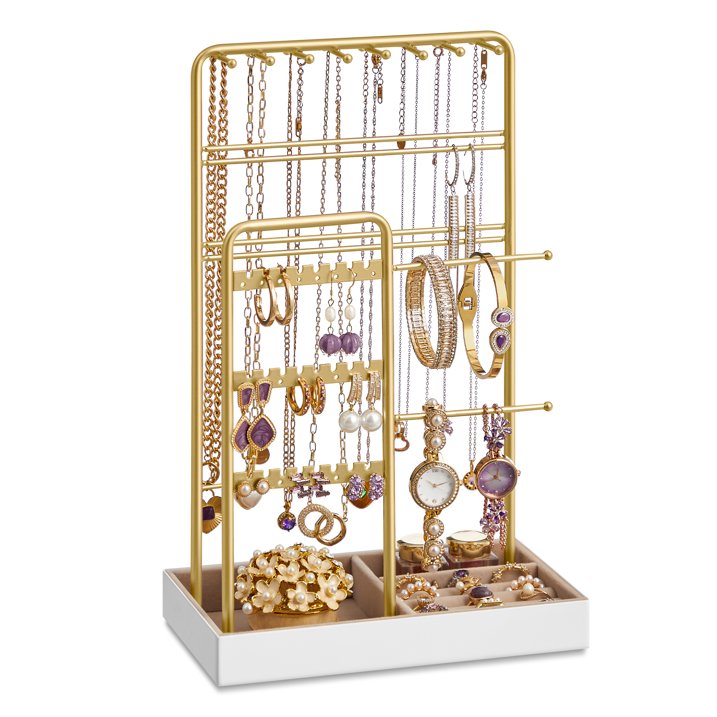 Accessory Organizer, Jewelry Display Holder for Women, Stand Jewelry Towers Saving Space, Gold