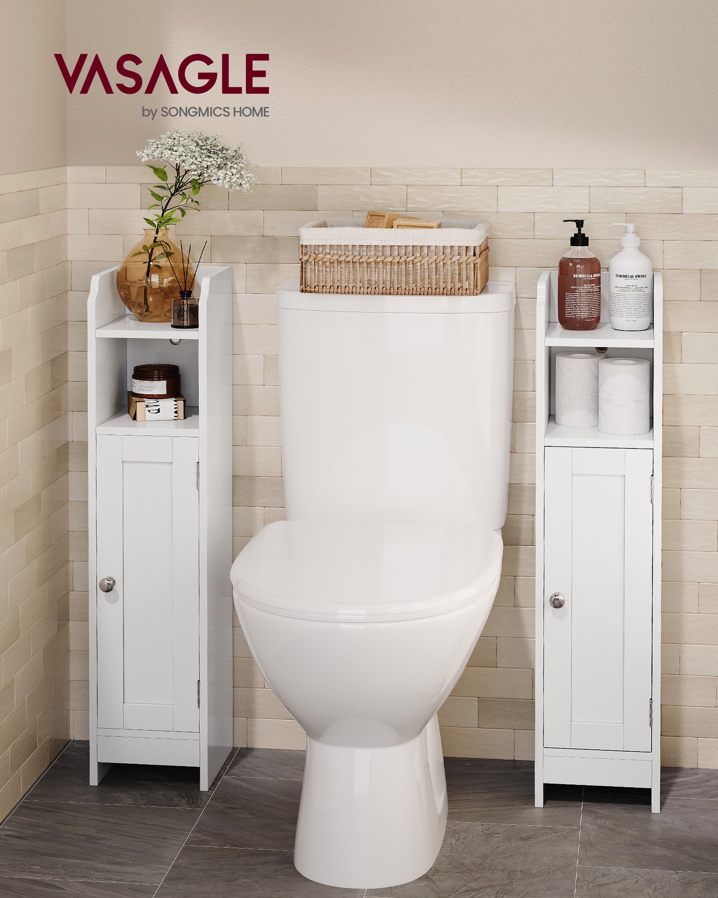 Sleek White Corner Floor Cabinet for Small Bathrooms - Space-Saving Storage Solution with Adjustable Shelves