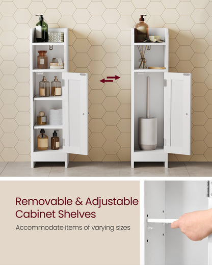 Small Floor Cabinet with Adjustable Shelves - White Narrow Storage Organizer