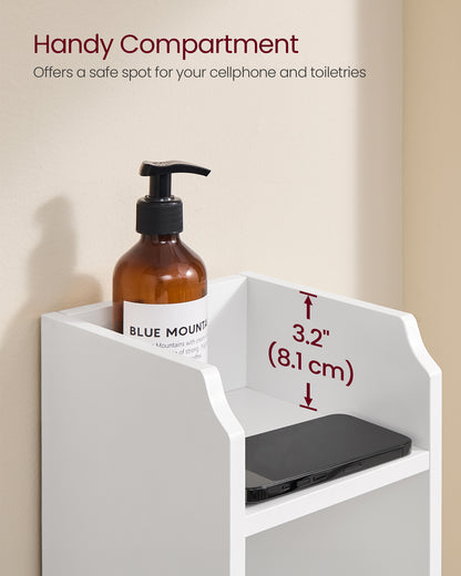 Small Floor Cabinet with Adjustable Shelves - White Narrow Storage Organizer