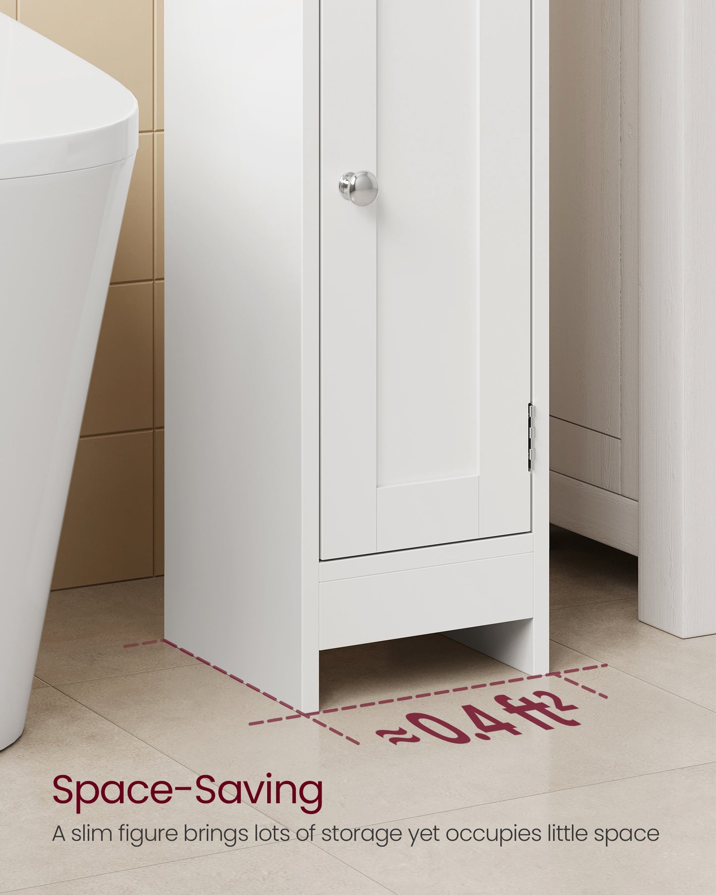 Small Floor Cabinet with Adjustable Shelves - White Narrow Storage Organizer