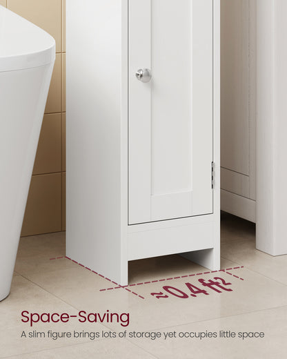 Small Floor Cabinet with Adjustable Shelves - White Narrow Storage Organizer