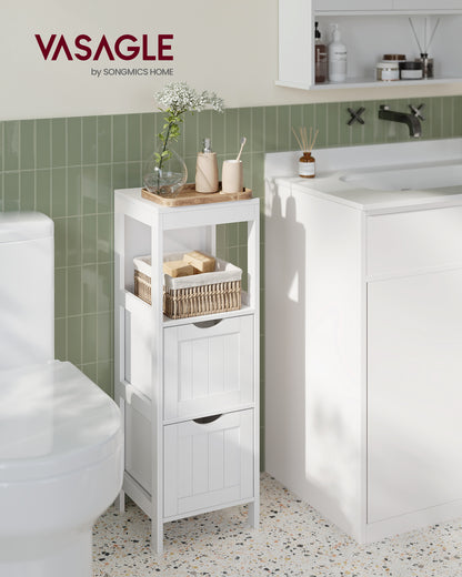 VASAGLE Floor Cabinet, Storage Organizer Rack Stand, Multifunctional Corner Unit, 2 Drawers, 35 Inches in Height, White