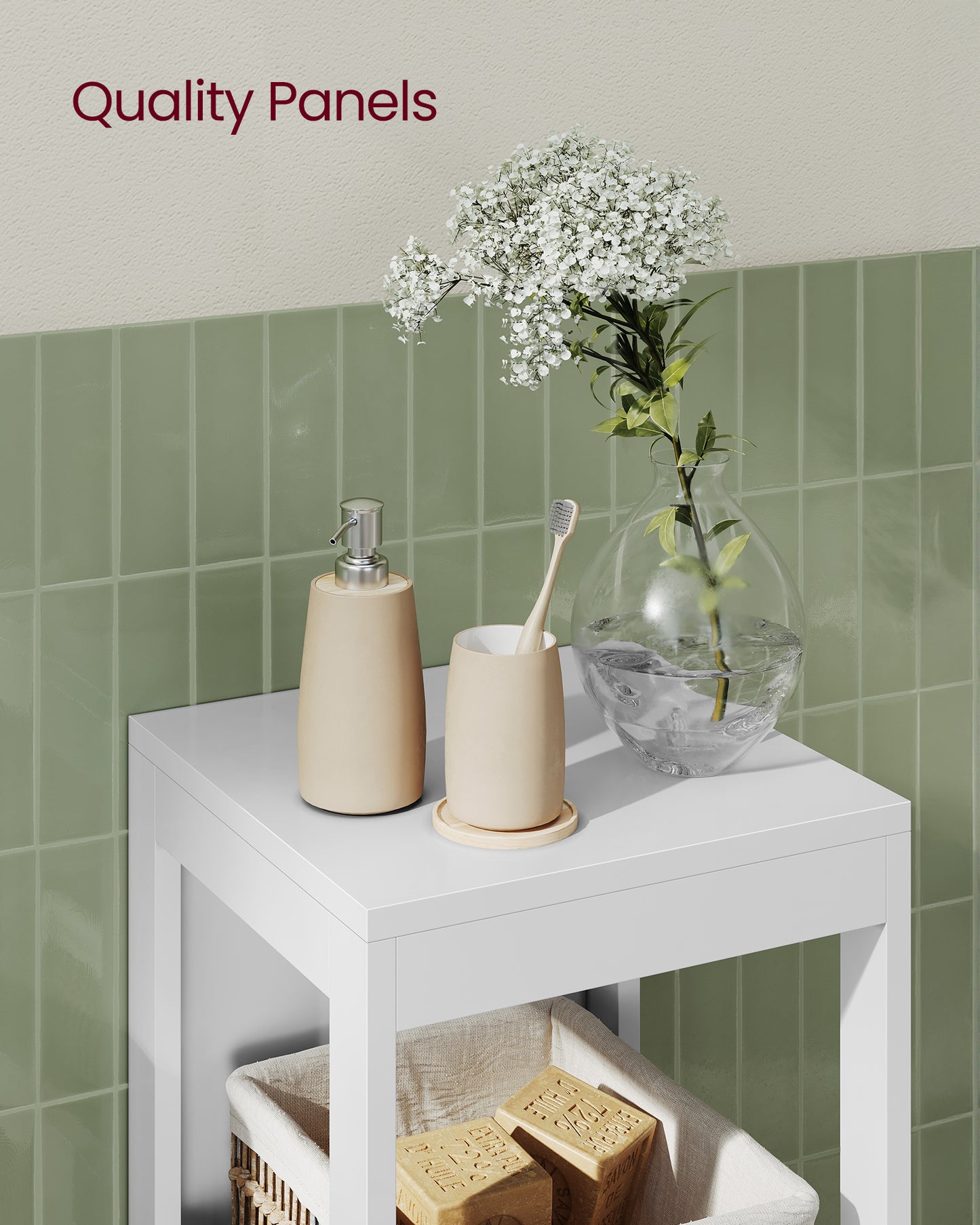 VASAGLE Floor Cabinet, Storage Organizer Rack Stand, Multifunctional Corner Unit, 2 Drawers, 35 Inches in Height, White