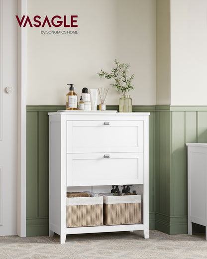 VASAGLE Cabinet, Storage Cabinet and Organizers, 2 Drawers with 1 Adjustable Divider, 2 Baskets, Sideboard, Cloud White